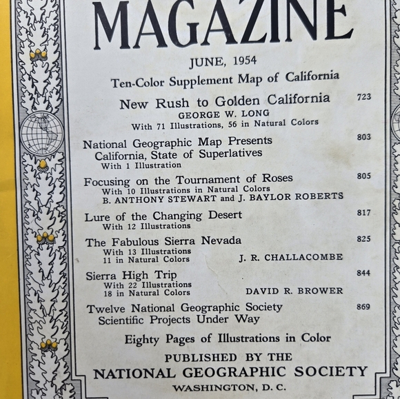 1954 National Geographic Magazine Volume 6 Featuring Sierra Nevadas - Picture 2 of 9